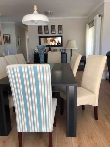 striped dining chairs - blue